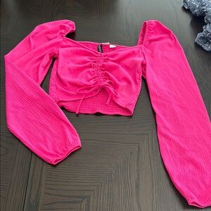 Forever 21 Hot Pink Ruched Long Sleeve Blouse